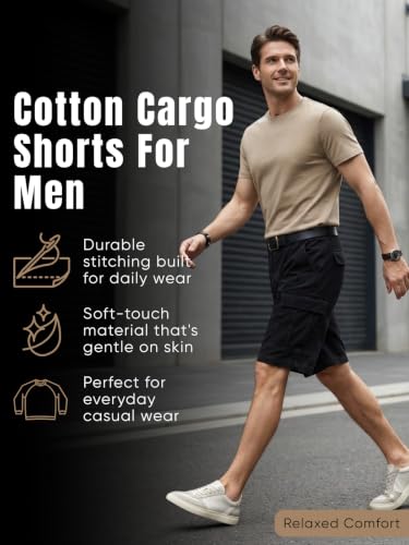Image of GRECIILOOKS Men'S Cotton Cargo Shorts, Lightweight Half Pant Elastic Waist Casual Summer Shorts with Pockets
