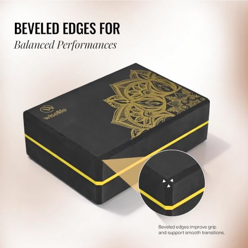 Image of WiseLife Printed Yoga Blocks | Yoga Brick (Pack of 2, Extra Large Size), High-Density EVA Foam Soft Surface for Balance, Support & Performance, Strength Training Exercise (Black)