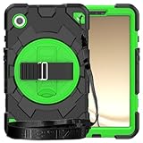 Custodia in TPU resistente e antiurto per Samsung Galaxy Tab A9 8,7" modello 2023 (SM-X110/X115), custodia protettiva robusta a prova di caduta, cavalletto girevole a 360°+maniglia+tracolla (verde)