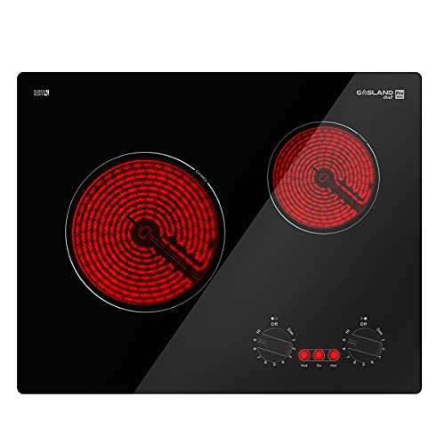 Electric Cooktop, GASLAND Chef Professional 21'' Built in Radiant Electric Cooktop, 240V Ceramic Electric Stove 2 Burners, 9 Heating Levels, Knobs Control, Instant Heating Up, UL Approved