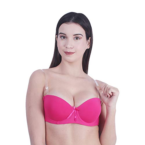 Image of Brachy Women Cotton Nylon Spandex Padded Underwire Strapless Backless Invisible Clear Transparent Back Push up Bra with (Free Extra Transparent Strap)