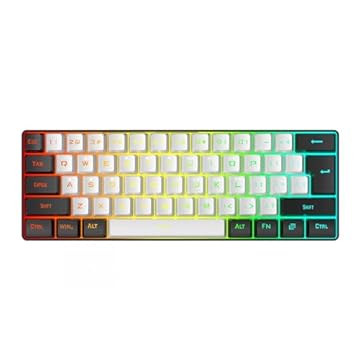 Teclado 60% por Cento, Teclado para Jogos Com Fio RGB, Teclado Hot-swappable 61 Teclas Teclado Compacto Pequeno para PC Gamer, Datilógrafo, Viagens (Branco e preto)