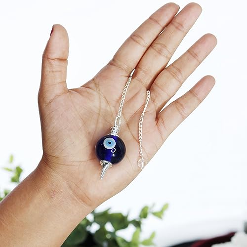 Image of Shubhanjali Turkish Evil Eye Ball Pendulum Dowsing Stone 1 Ps Evil Eye Dowser Ball Pendulum with Chain for Crystal Healing Reiki Healing Protection
