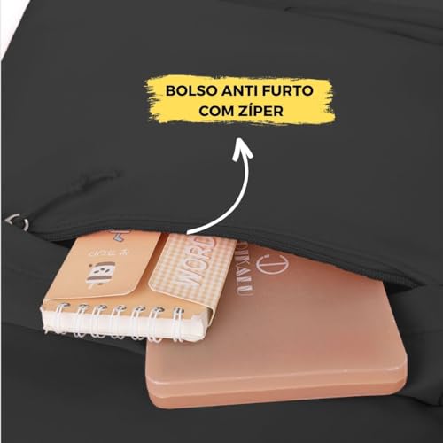 Mochila Feminina Escolar Bolsa Faculdade Viagem Anti Furto para Notebook (Preto)