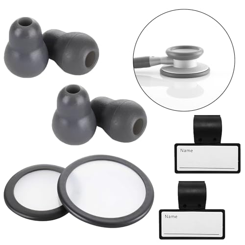 Stethoscope Replacement Part Kit Stethoscope Diaphragm for Littman Stethoscope Classic 3, Cardiology 3 & Cardiology 4 - Ear Tips Earpieces Fit Classic III, Cardiology III & IV with 2 Stethoscope Name tages Name ID(grey)