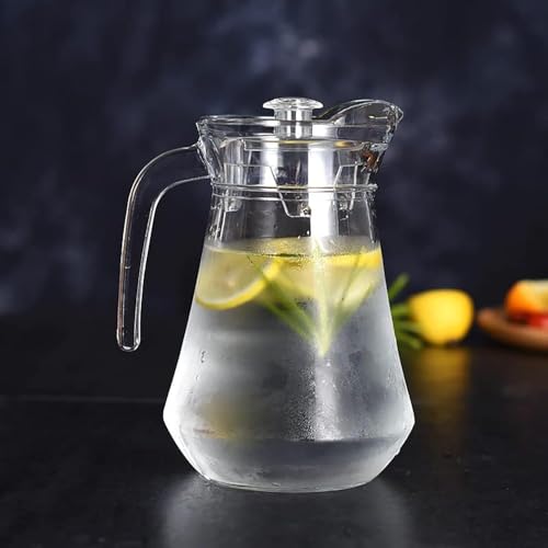 Image of NeWine Premium 1.3 Liter Glass Water Jug with Airtight Lid & Handle | 1300ML Transparent Beverage Carafe for Home Office Etc | Pitcher for Serve Juice Milk Beverage Chaas Cocktail (Classic Jug 1.3L)