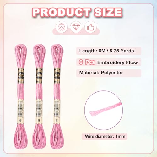 Image of PATIKIL 6 Skeins Embroidery Floss, Polyester Embroidery Threads Bracelets String for Cross-Stitch Hand Embroidery, Pink