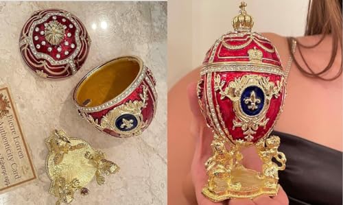 Œuf style Fabergé boîte à bijoux rouge rubis contre le désordre - 2