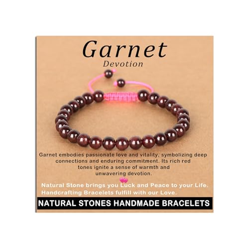 AD Beads 6mm Garnet Bracelet - Stone of Devotion - Handmade Natural Stone Crystal Bracelet with Adjustable Macrame String - Yoga Healing Power Energy Gifts for Men and Women