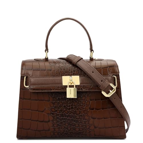 Image of Da Milano Leather Satchel Bag for Women - Black (Medium) (LB-01298OL)