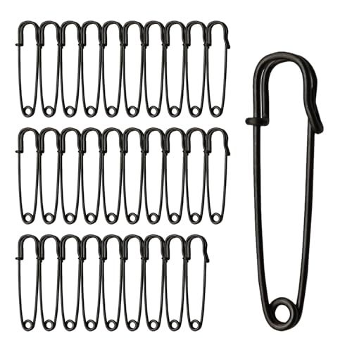 ZMZaoan 30 Piezas Imperdibles Grandes (Nuevo), 75mm Alfileres de Seguridad - Imperdibles Grandes de Seguridad para Ropa,Cuero,Manualidades,Faldas,Mantas y Lona, Imperdibles Resistente (Negro)