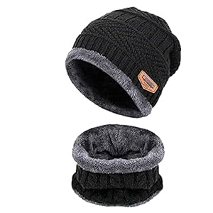 BSITSSS Ensemble Echarpe Bonnet Homme Femme d'hiver, Chapeau Homme Tricoté Tour de Cou Doublure Molleton Doux Cache Cou, Cap Laine Épais Élastique Chauffe-Cou Bonnets,