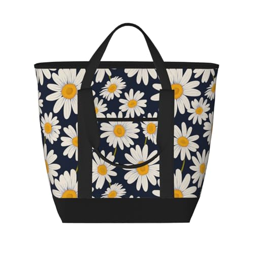 Sac d'épicerie isotherme bleu marine à marguerites pour courses chaudes et froides