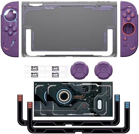 PlayVital Protective Case for Nintendo Switch 2, Stellar Mecha Ergonomic Anti-Slip Silicone Grip Cover, Dockable Hard Case Shell for Switch 2 with Joystick Cap & Sticker - Smoky Purple — view 6