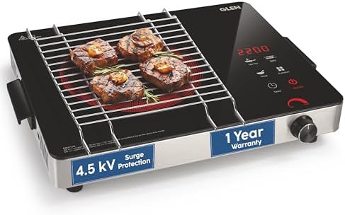 Glen 2200W Infrared Cooktop Stove with Stainless Steel Grill Rack Touch Control, Polished Crystal Glass Plate, Digital Display, 3 Preset Cooking Modes, 4.5KV Surge Protection (SA-3074IR22)