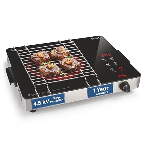 Glen 2200W Infrared Cooktop Stove with Stainless Steel Grill Rack Touch Control, Polished Crystal Glass Plate, Digital Display, 3 Preset Cooking Modes, 4.5KV Surge Protection (SA-3074IR22)