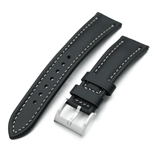 Image of MiLTAT 20mm Aviator Style Quick Release Black French Leather Watch Band