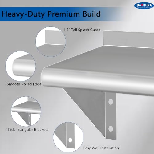 Image of HARDURA 2 Pack Stainless Steel Shelf 12 inch X 48 inch, 200Lb Commercial Wall Mount Metal Shelving with Backsplash and Brackets for Kitchen, Restaurant, Laundry Room and Home