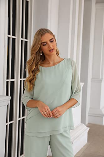 Women's Chiffon Half Sleeve 2 Pieces Mother Of The Bride Pants Suit Evening Desert Rose Us 16 #TOP2