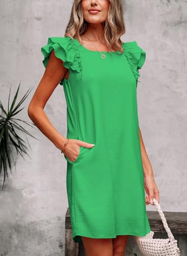 Image of Falechay Womens Summer Dresses Bow Tie Back Sundresses for Women Ruffle Short Sleeve Dress Casual Cute Sundress with Pockets
