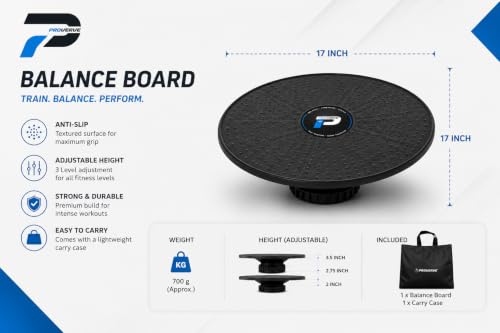 Image of Adjustable Balance Board for Core Training & Fitness - 17x17 Wobble Board with Anti-Slip Rubber Base & Carry Case, Black - Exercise Equipment for Stability, Physical Therapy & Workout