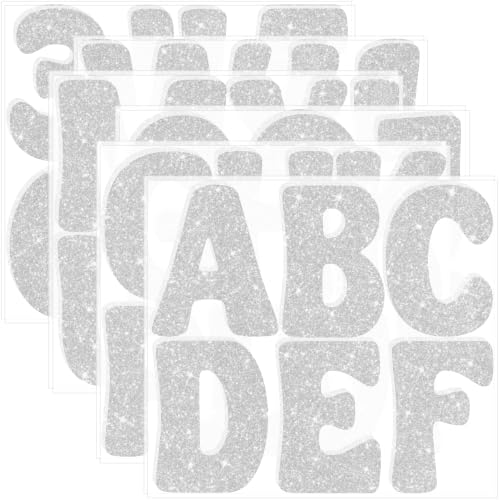 Image of Bulletin Board Letters 74 PCS Glitter Letter Stickers Large 5 Inch, Silver