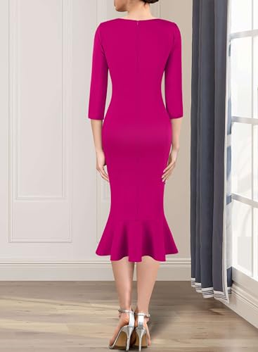 Image of VFSHOW Womens Vintage Elegant Cocktail Party Bodycon Pencil Mermaid Midi Mid-Calf Dress