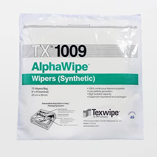 Texwipe TX1009 Low-Particulate Wipes, 9" x 9", 150/bag