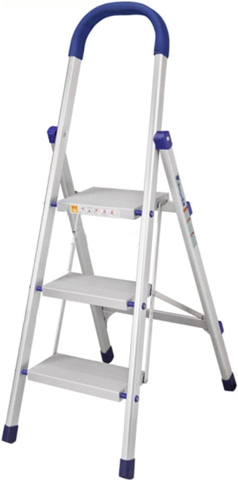 3-Step Aluminum Alloy Step Ladder Rubber Cotton Handrail 0ne-Piece Molding Pedal X-Shaped Fixed Back Fork Step Stool Foldable Fixed Riveting Anti-Skid Stable