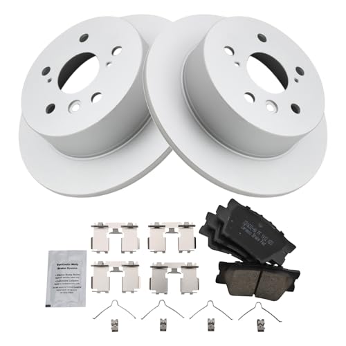Image of TRQ Rear Brake Pad and Rotor Set Ceramic G Coated Rotors Compatible with 2007-2012 Lexus ES350 2008-2012 Toyota Avalon 2007-2011 Camry