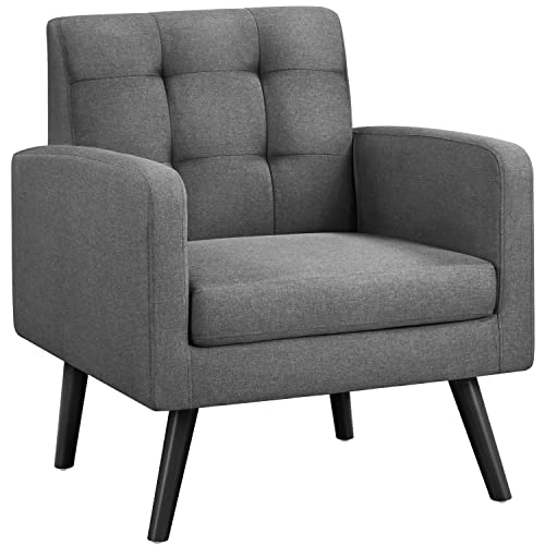 Yaheetech Modern Living Room Chair, Mid-Century Armchair Button Tufted Back And Wood Legs, Vintage Lounge Chair For Bedroom/Home Office/Study, Dark Gray #TOP24