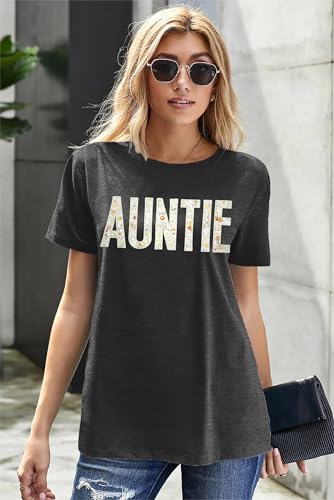 Auntie T Shirt Women Cute Love Heart Print Bless Aunt Tops Tees Casual Short Sleeve Vacation Shirts Tops(DarkGrey3, Small) — view 4