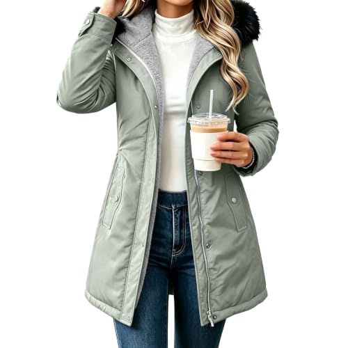 Long Puffer Coat Women Sherpa Lined Quilted Jacket with Fur Hood Winter - image 5