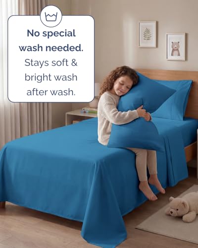 Image of Twin 4 Piece Bed Sheet Set - Soft, Breathable & Cooling Sheets - Denim Blue