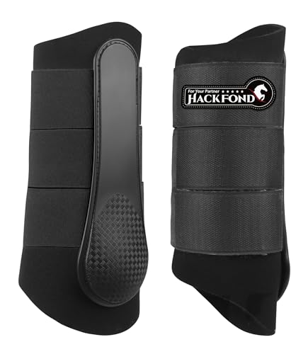 HackFond Neoprene Brushing Boots for Horses, Equestrian Splint Boots Shock-Absorbing Leg Protection for Horses Full Size Black