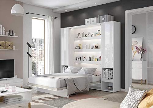 Homlando Lenart Letto per armadio Bed Concept BC01 140 x 200 cm – Letto verticale pieghevole – Armadio con letto pieghevole integrato – Letto da parete con rete a doghe – Murphy Bed (bianco opaco) - 2