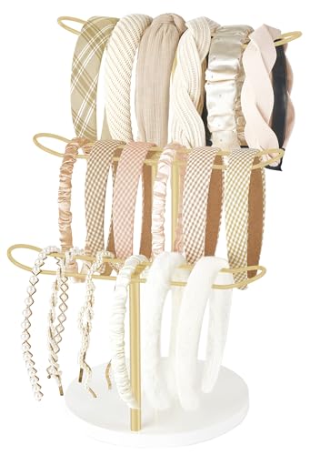 Dahey Headband Holder Organizer Metal 3-Tier Hair Hoop Display Stand Headband Organizer Storage Hair Ropes Accessories Bracelets Bangles Bedroom College Dorm Decor for Girls Women Gold