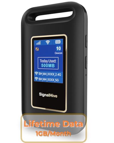 SIGNALHIVE 4G LTE Mobile Hotspot(1GB of Monthly Data),Security,No SIM Card, 8hrs Battery Life,Up to 10 Devices,Portable WiFi Hotspot for Travel