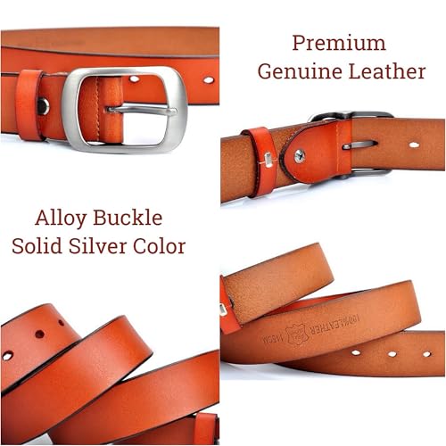 Women's Belt Genuine Leather Belts Width 1.3" Durable Waist Belt Silver Solid Pin Buckle Waistband For Pants, Jeans4