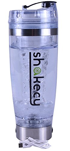 Shakecy Protein Shaker Bottle - 20 ounce (600 ml) BPA Fee. No More Lumps. Includes An Integrated Protein Powder Storage And BONUS Extra Lid. Leak Proof / 16,000 RPM With Micro USB Cable - SILVER