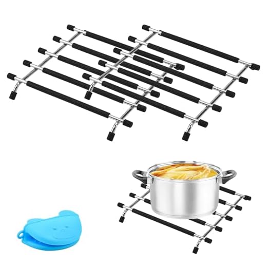 KARBAG 2 Pcs Kitchen Trivet Stand, Heat Resistant Anti Slip Trivets Kitchen Worktop Protector Stainless Steel Trivet Pan Stands with Heat Insulation Hand Clip for Kitchen Worktops, Hot Pans