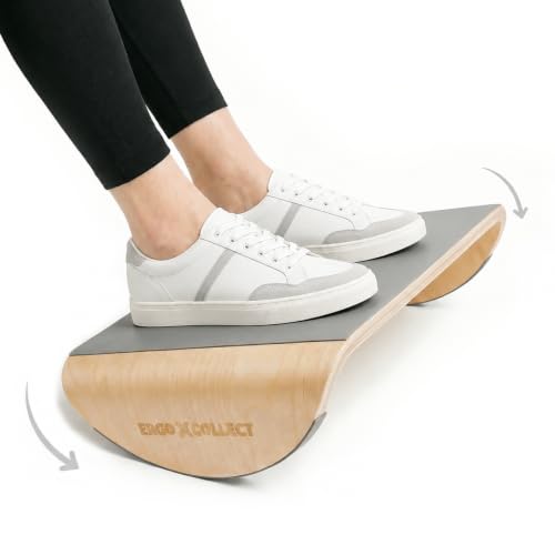 Image of Wood Foot Rest Under Desk, Ergonomic Rocking Footrest with Whole Piece Curved Solid Wood Base,Balance Board Active Sitting Desk Footrest for Office & Home, No Assembly