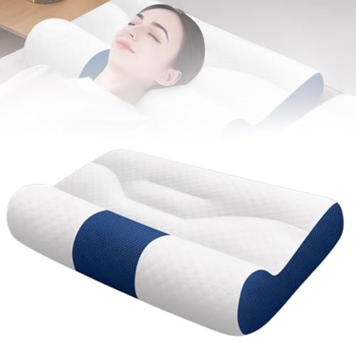 Cervical Support Goose Down Pillow Sleep Enhancing Cervical Support Comfort Goose Down Pillow Neck Support Pillows for Sleeping (Blue L)