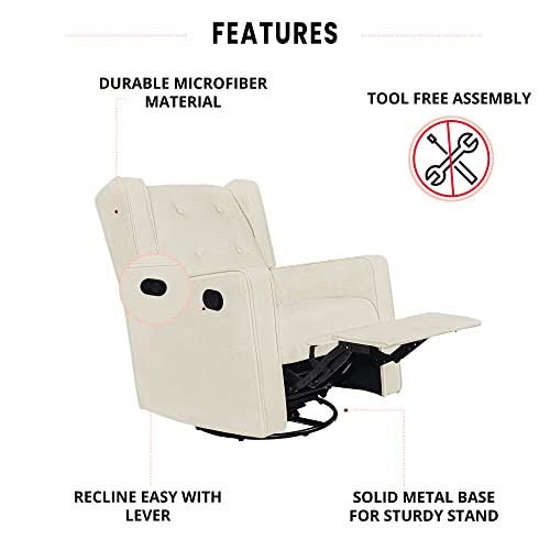 Naomi Home Microfiber, Tufted Odelia Swivel Glider Recliner Rocker, Nursery Glider Recliner Nursery Chair, Gliding Swivel Recliner Chairs For Living Room, Nursery Recliner Rocker Glider Cream #TOP3