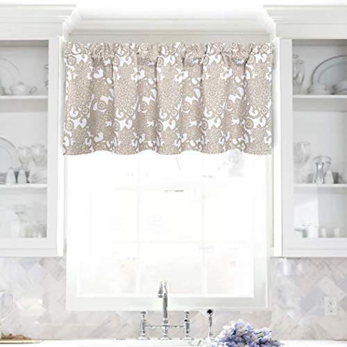 Driftaway Daisy Dahlia Blooming Flower Floral Lined Thermal Insulated Energy Saving Window Curtain Valance 2 Layers Rod Pocket 52 Inch By 18 Inch Plus 2 Inch Header Beige 1 Pack #TOP29