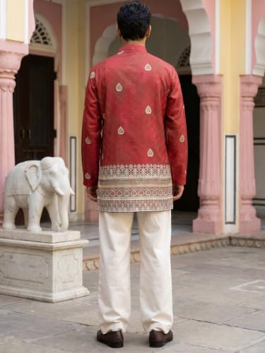 Jompers Store Jompers Men's Red XL Cotton Blend Kurta with Korean - Image 3
