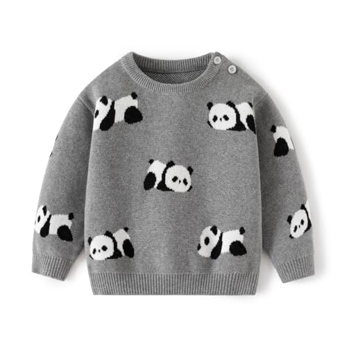 Baby Boy Girl Toddler 100% Cotton Pullover Knit Sweater,Cute Panda, Kid Soft Jacquard Sweatshirt