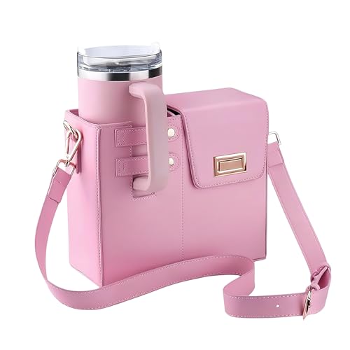 Borsa a tracolla per Stanley Cup, borsa portaoggetti per tazza d'acqua portatile all'aperto, borsa per il trasporto per bottiglia d'acqua con scomparto e tracolla regolabile, Rosa