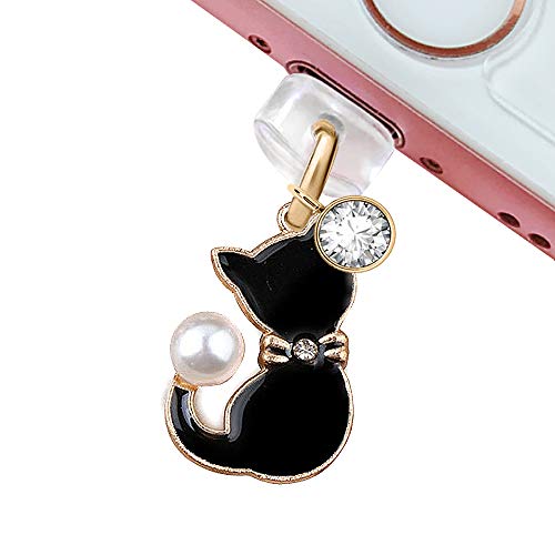 CP180 USB Charging Port Anti Dust Plug Cute Black Cat Kitten Pet Pendant Phone Charm for iPhone 11/ XS MAX/XR/X/8 Plus/7/6S/7/SE iPad iPod