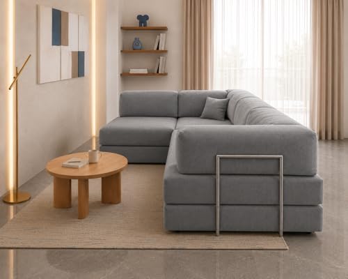 Image of Torque Vegas 5 Seater L Shape Sofa Cum Bed for Sleeping- Grey | Suede Fabric 5 Seater Sectional 3-in-1 Sofa Bed | Corner L Shaped Sofa Set for Living Room Office